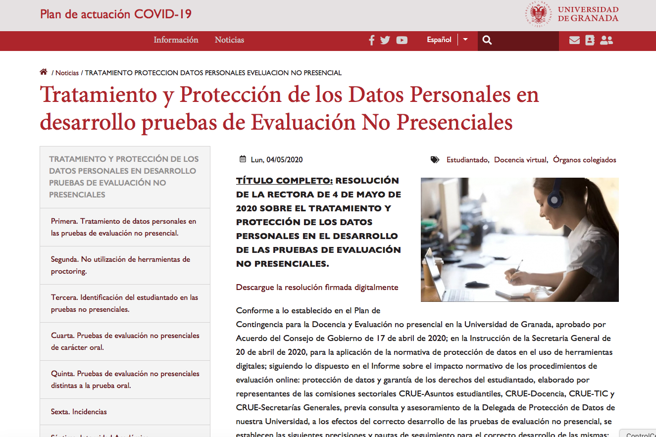 Tratamiento y Protección de los Datos Personales en desarrollo pruebas de Evaluación No Presenciales