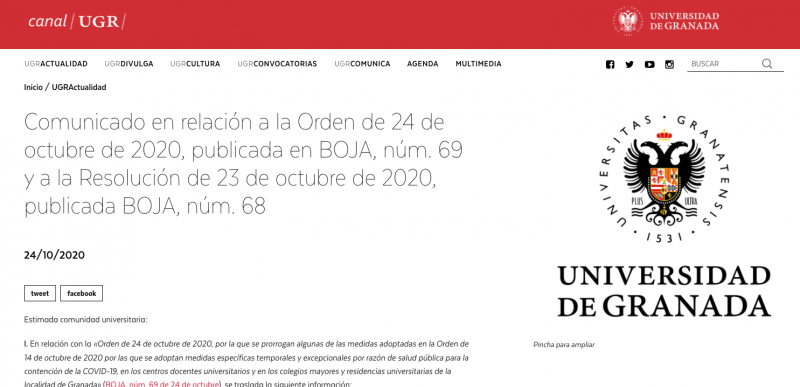 Comunicado en relación a la Orden de 24 de octubre de 2020